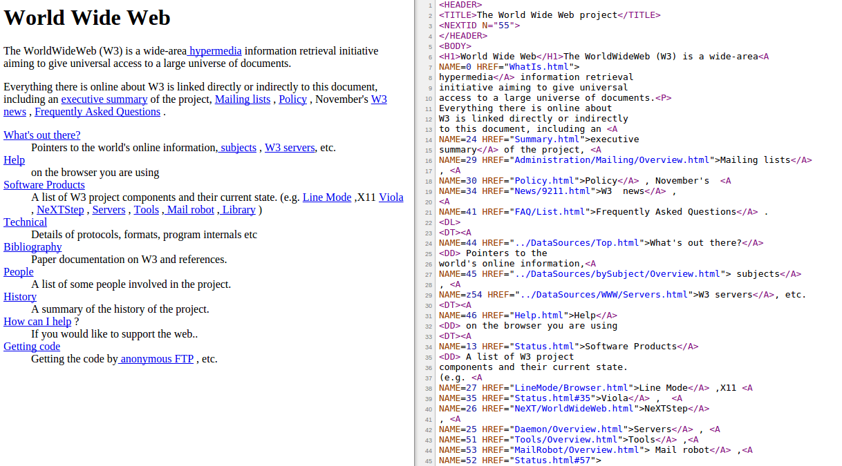 Le premier site du W3C et son code source.
