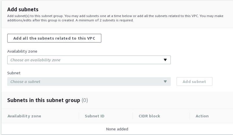 Formulaire de création d'un groupe de sous-réseaux