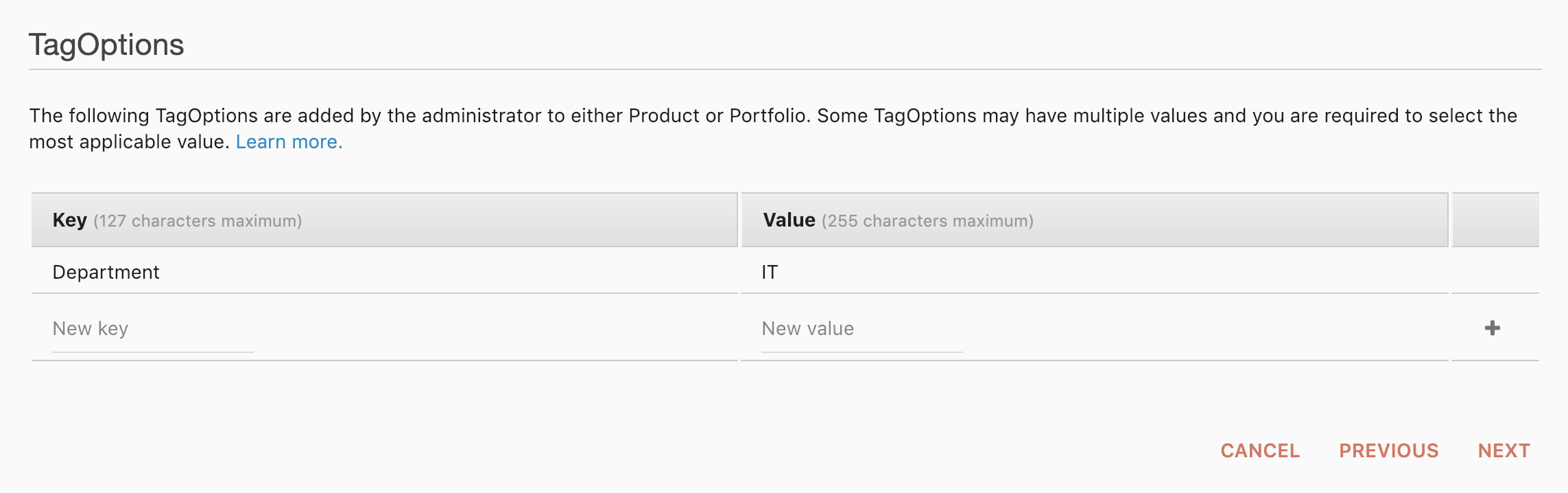Service Catalog Tag Options
